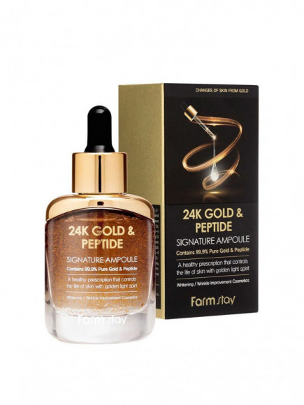 Ампульная сыворотка с золотом и пептидами FarmStay 24K Gold & Peptide Signature Ampoule 35 ml