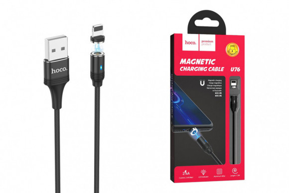 Кабель Hoco U76 Magnetic charging data cable for Lightning 1.2м (Черный)