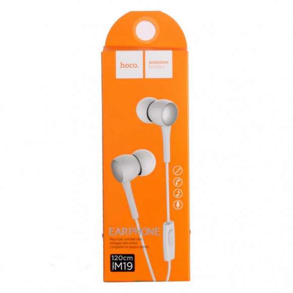 Наушники Hoco M19 Drumbeat Universal Earphone with mic (1.2 м) с микрофоном White Белые