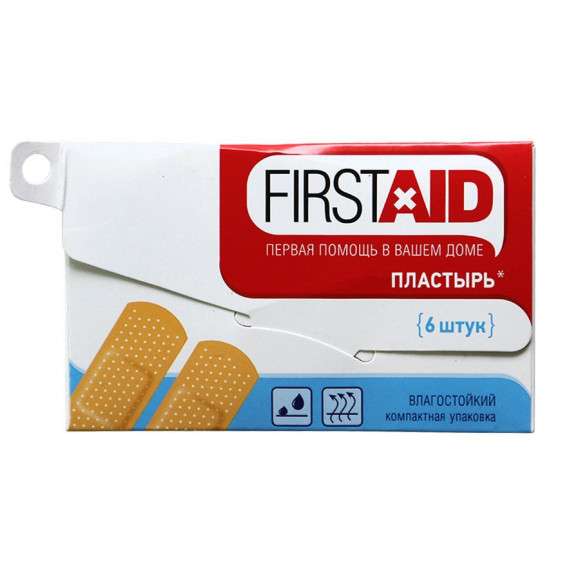 First Aid Пластырь влагостойкий, 6шт. (19х72 мм)