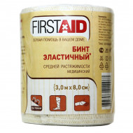 First Aid Бинт эластичный средней растяжимости, 3м х 8см First Aid Бинт эластичный средней растяжимости, 3м х 8см