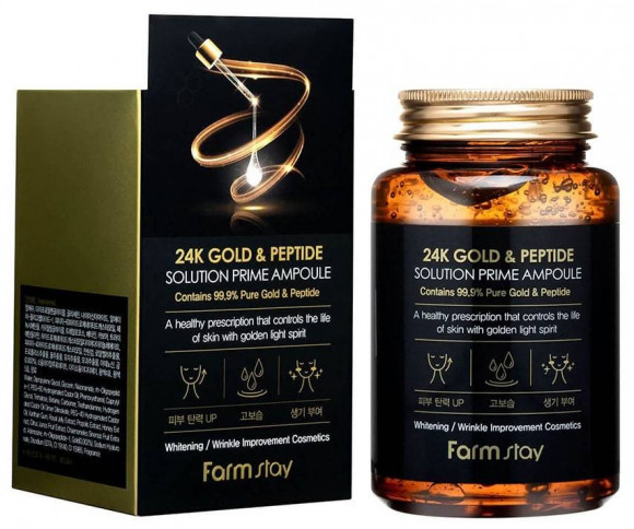 Многофункциональная ампульная сыворотка с золотом и пептидами FarmStay 24K Gold & Peptide Solution Prime Ampoule 250мл